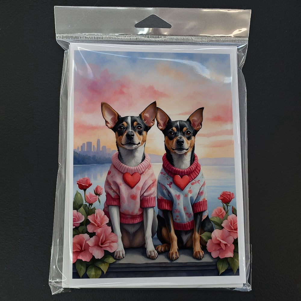 Rat Terrier Two Hearts Greeting Cards Pack of 8 7 in x 5 in