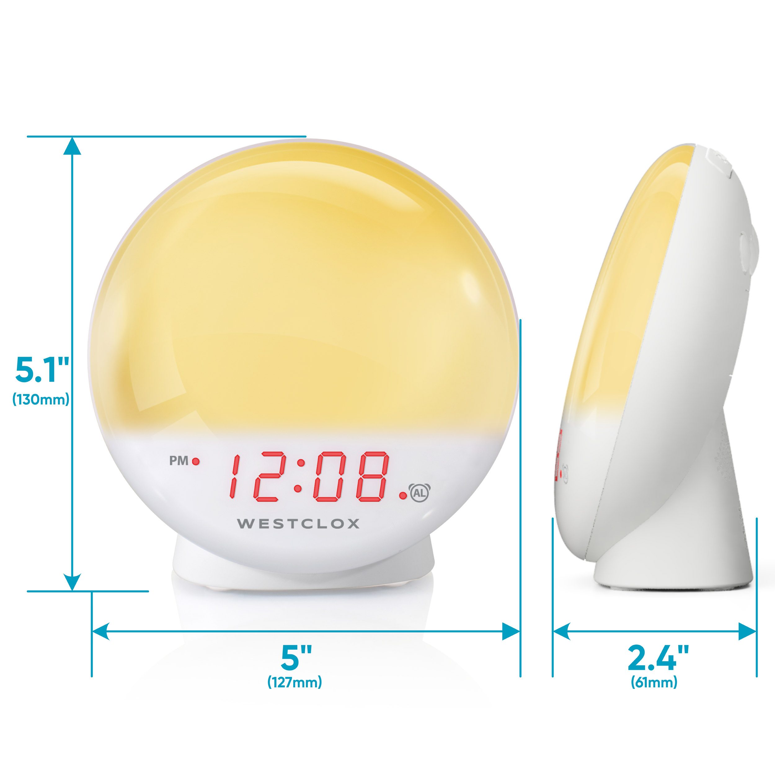 Westclox 5" White Electric Sunrise Simulator Alarm Clock with Digital LED Display and Dimmable Nightlight - image 5 of 10