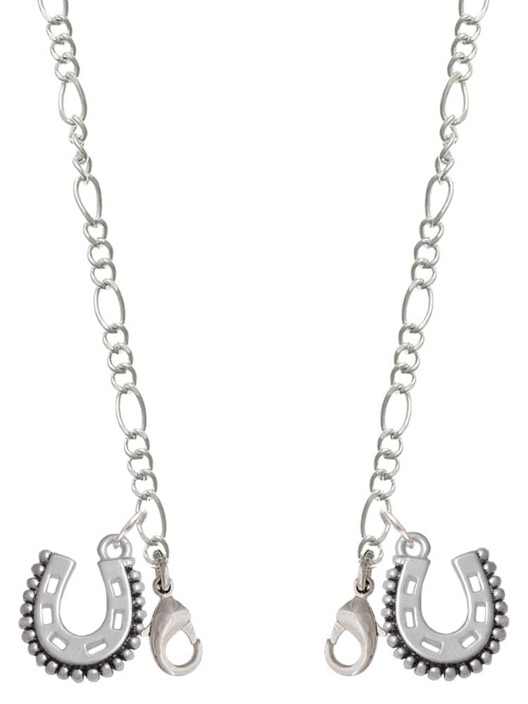 Silvertone Beaded Horseshoe Silvertone Face Mask Necklace