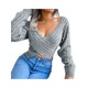 thumbnail image 5 of SuéTeres Para Mujer Jersey De Punto De Corte Bajo Con Cuello En V Cruzado De Color SóLido XBTCLXEBCO Gris;S, 5 of 6