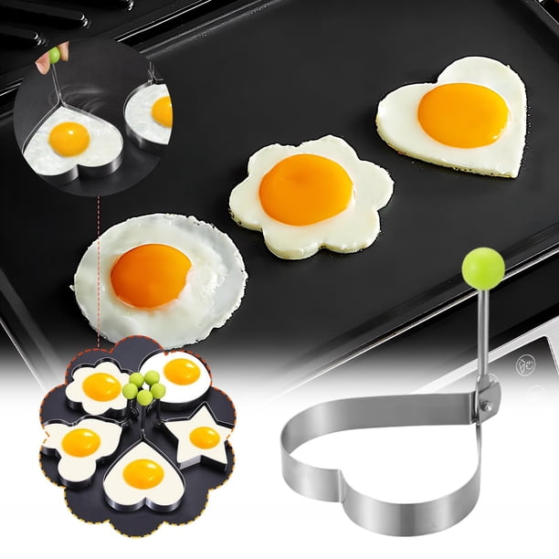 Anillos de acero inoxidable para huevos, moldes antiadherentes para panqueques con mangos resistentes al calor: anillos para cocinar huevos con formas para desayunos, tortillas, sándwiches y