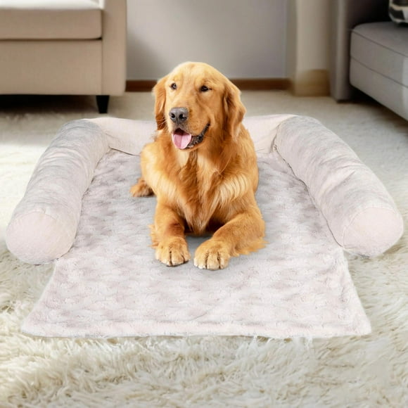 LIVINGbasics Pet Couch Large Dog Bed ,with 3-Sided Bolster Plush Dog Mat Pet Furniture Cover Sofa Protector