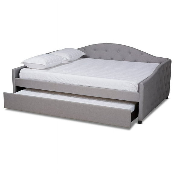 Bowery Hill Transitional Fabric Queen Size Daybed with Trundle in Gray