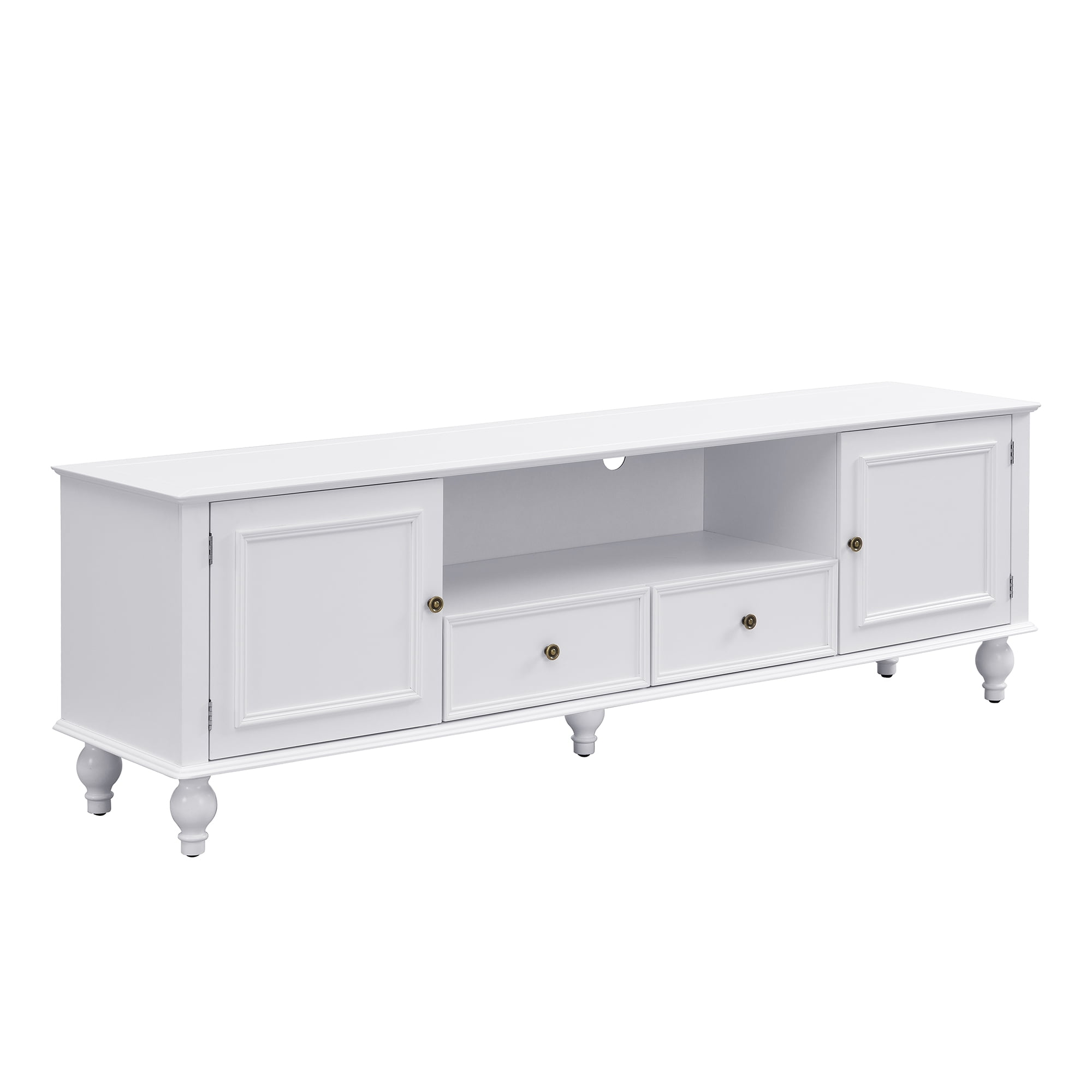 Euroco Modern Minimalist TV Stand with 2 Cabinets, 2 Drawers, and Open Shelf, Media Console with Anti-Tip Kit, for TVs up to 65"