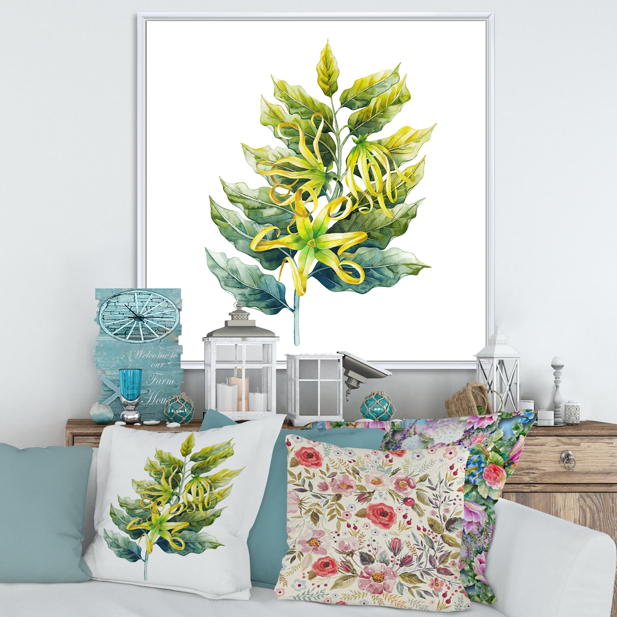 Designart 'Ylang Ylang Flower On White' Traditional Framed Canvas Wall Art Print