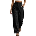 thumbnail image 2 of Guluxicc Women's Pants with Pockets Business Casual Pants Elastic Waist Button Front Wide Leg Loose Long Trousers for Everyday Wear Summer Casual Outfits, 2 of 9