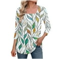 thumbnail image 2 of JTZGDY Womens Plus Size Tops Casual 3/4 Sleeve Shirts Square Neck Cute Summer Floral Tops Trendy Loose Blouses Soft Comfy Three Quarter Length Oversized Crewneck Tees Green#02 XXXL, 2 of 6