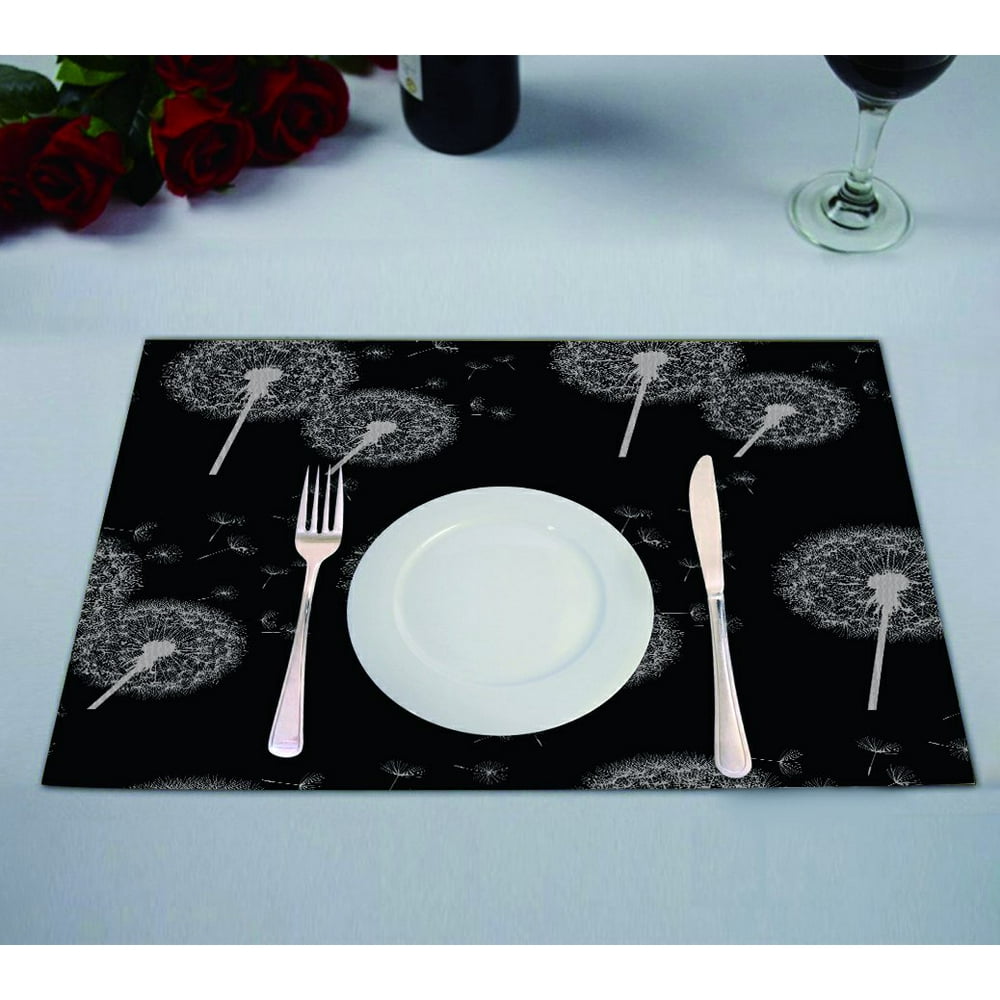 GCKG Flower Floral Placemat, Black and White Dandelion Placemat 12x18