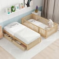 thumbnail image 4 of Harper & Bright Designs Twin Size Daybed with Two Drawers, Solid Wood Low Platform Bed Frame with Fence Montessori Bed for Boys Girls, Split into Floor Bed & Daybed, Natural, 4 of 14