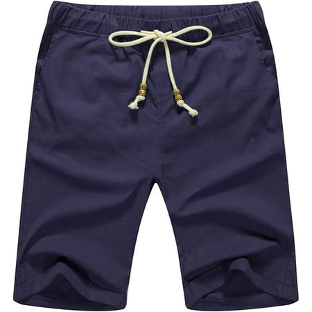 iceglad men s linen casual classic fit short drawstring summer beach shorts s