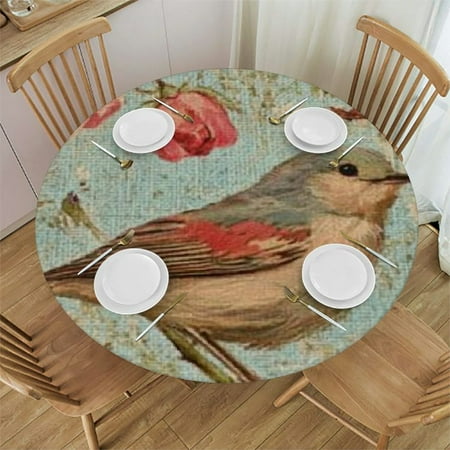 

Sheronv Bird Rose Butterflies Round Table Cover Stain Resistant Washable Indoor Outdoor Tablecloth Kitchen Dining Wedding 100% Polyester Table Cloth for Home Decoration 31 -35
