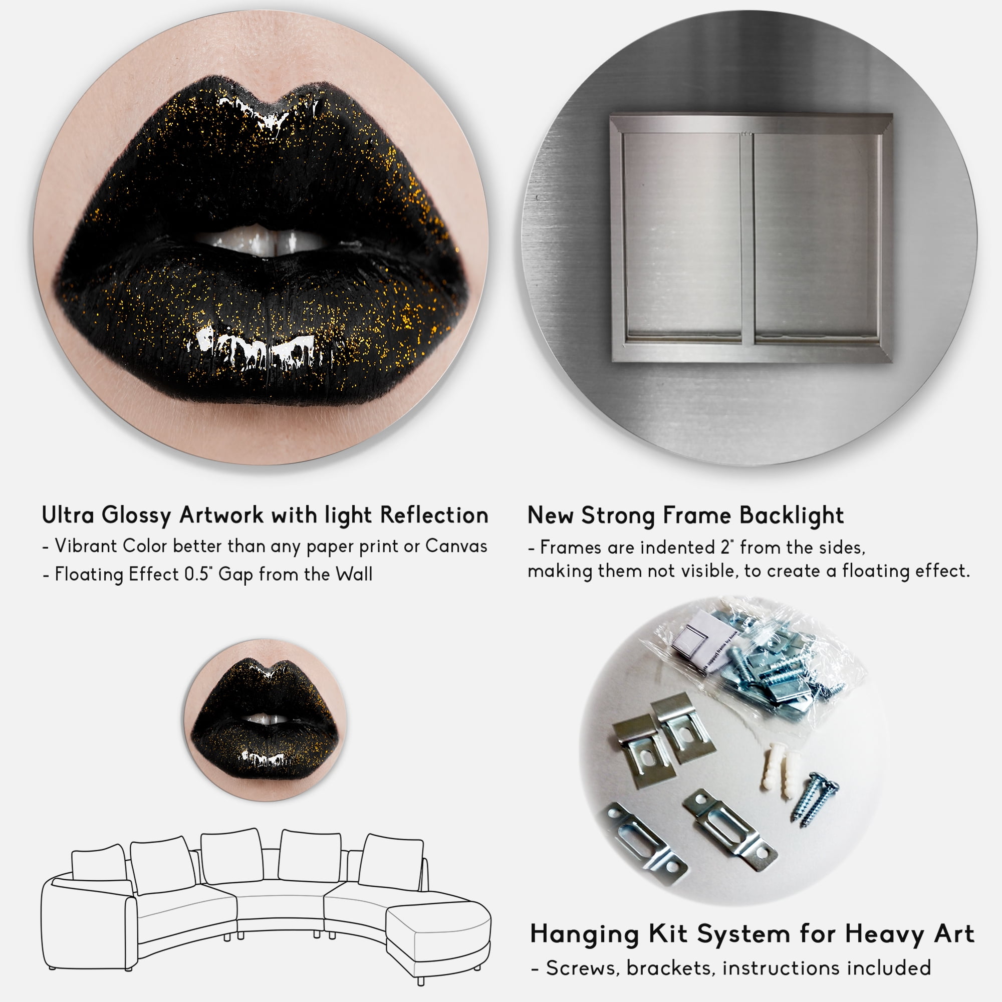 Designart 'Close-Up Of Gorgeous Female Lips I' Modern Circle Metal Wall Art 23x23 - Disc of 23