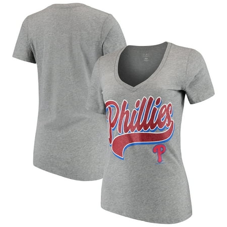 - Women's New Era Heathered Gray Philadelphia Phillies Glitter Logo V-Neck T-Shirt