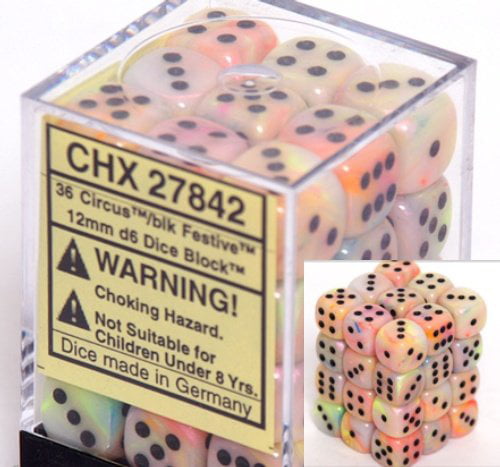 16mm Six Sided Die Block of Dice Chessex Dice d6 Sets: Vortex Orange with Black 12 