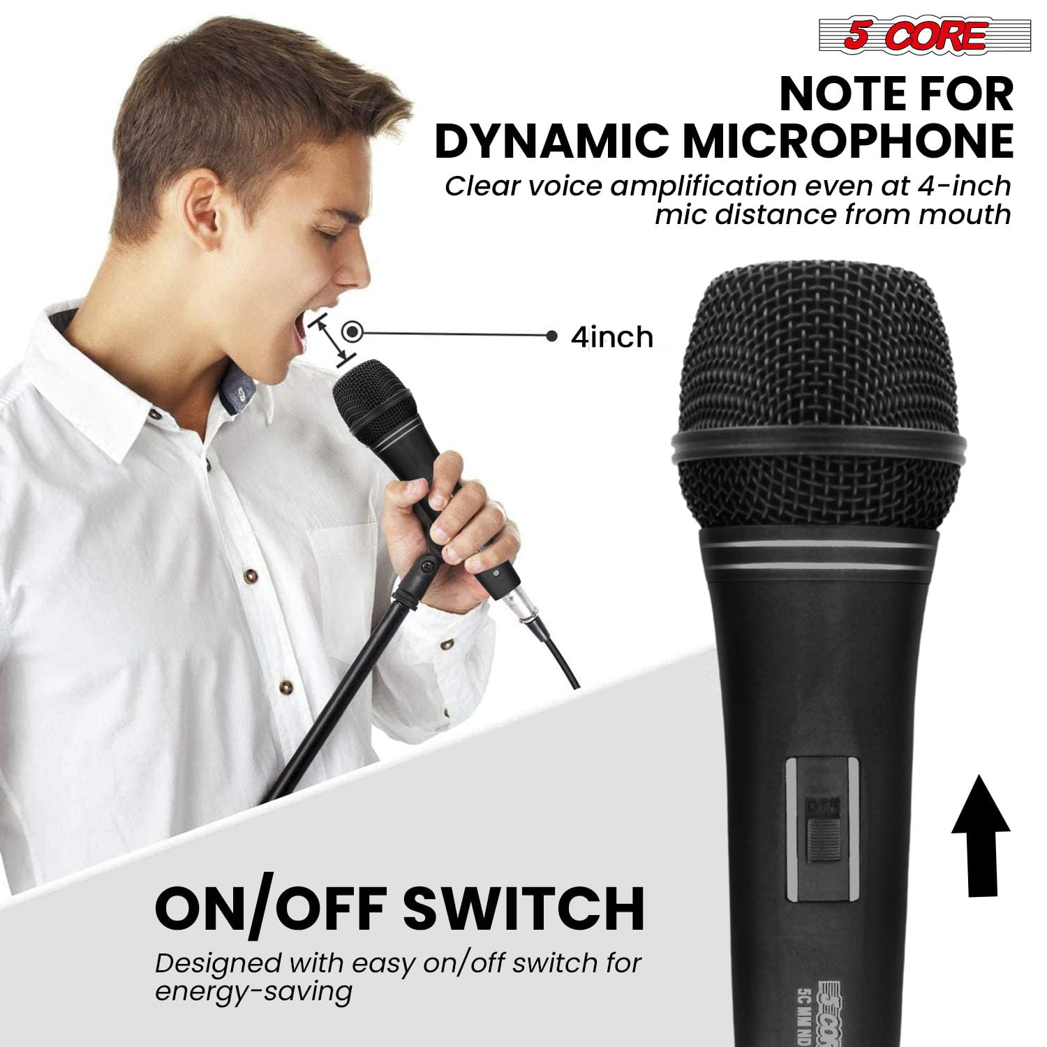 Professional Dynamic Vocal Microphone Neodymium Cardioid Unidirectional Handheld Mic for Singing Karaoke Steel Mesh Grille Metal Body With ON Off Switch + 16ft Detachable Cable + Clip + Bag