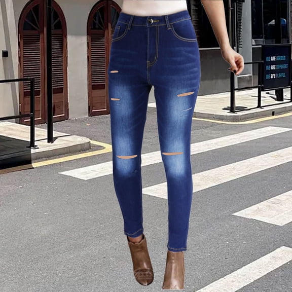 Women's High Rise Stretch Skinny Jeans Casual Slim Fit Elastic Waist Denim Pants