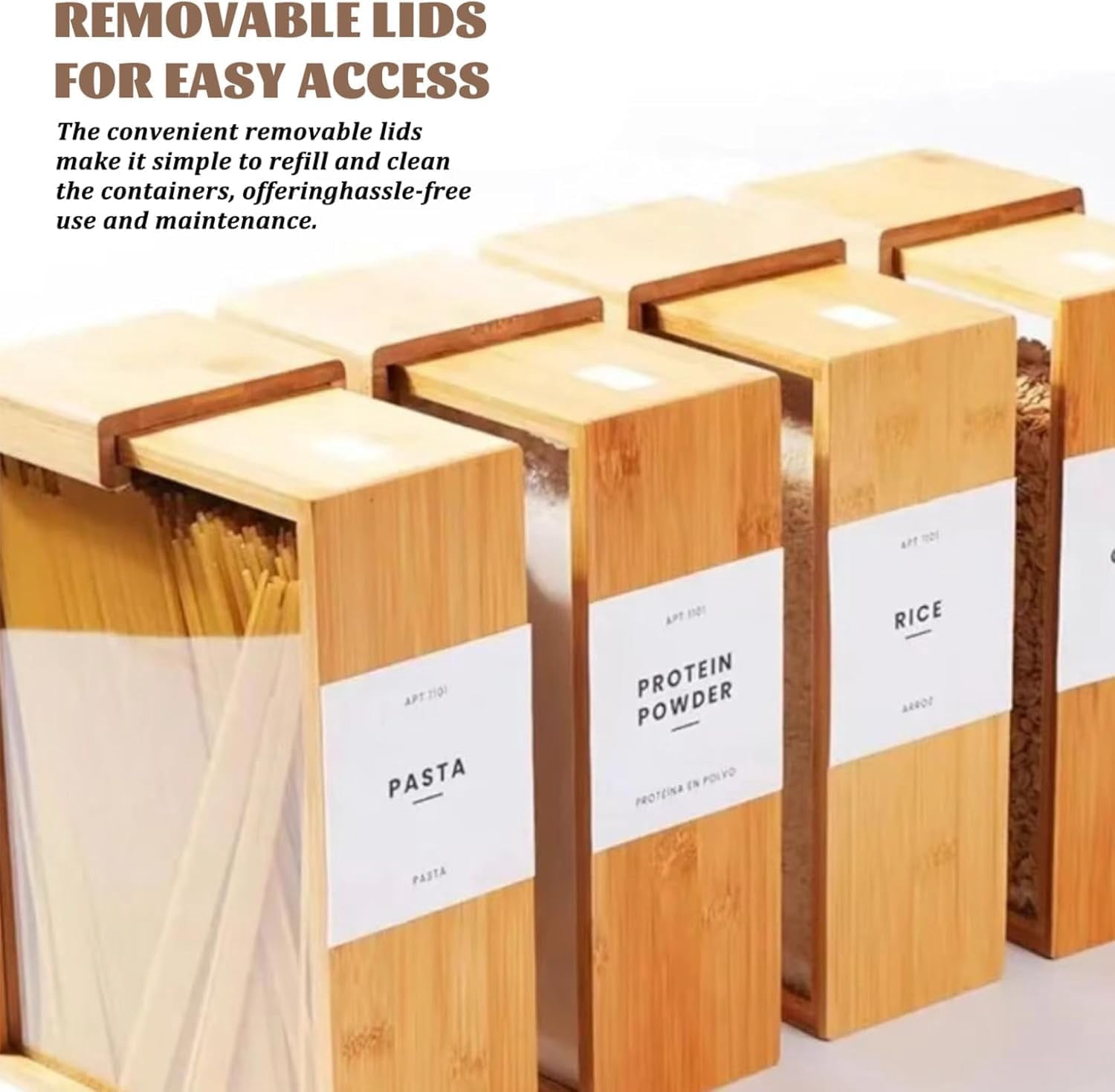 Wooden Cereal Storage Box, Airtight Pantry Bins Container with Lids, Dry Food Dispenser 101oz, for Kitchen Organization Cereal, Sugar, Nut, Coffee Bean, Tea, Pasta, Flour, Nuts, Oat, (3pcs)