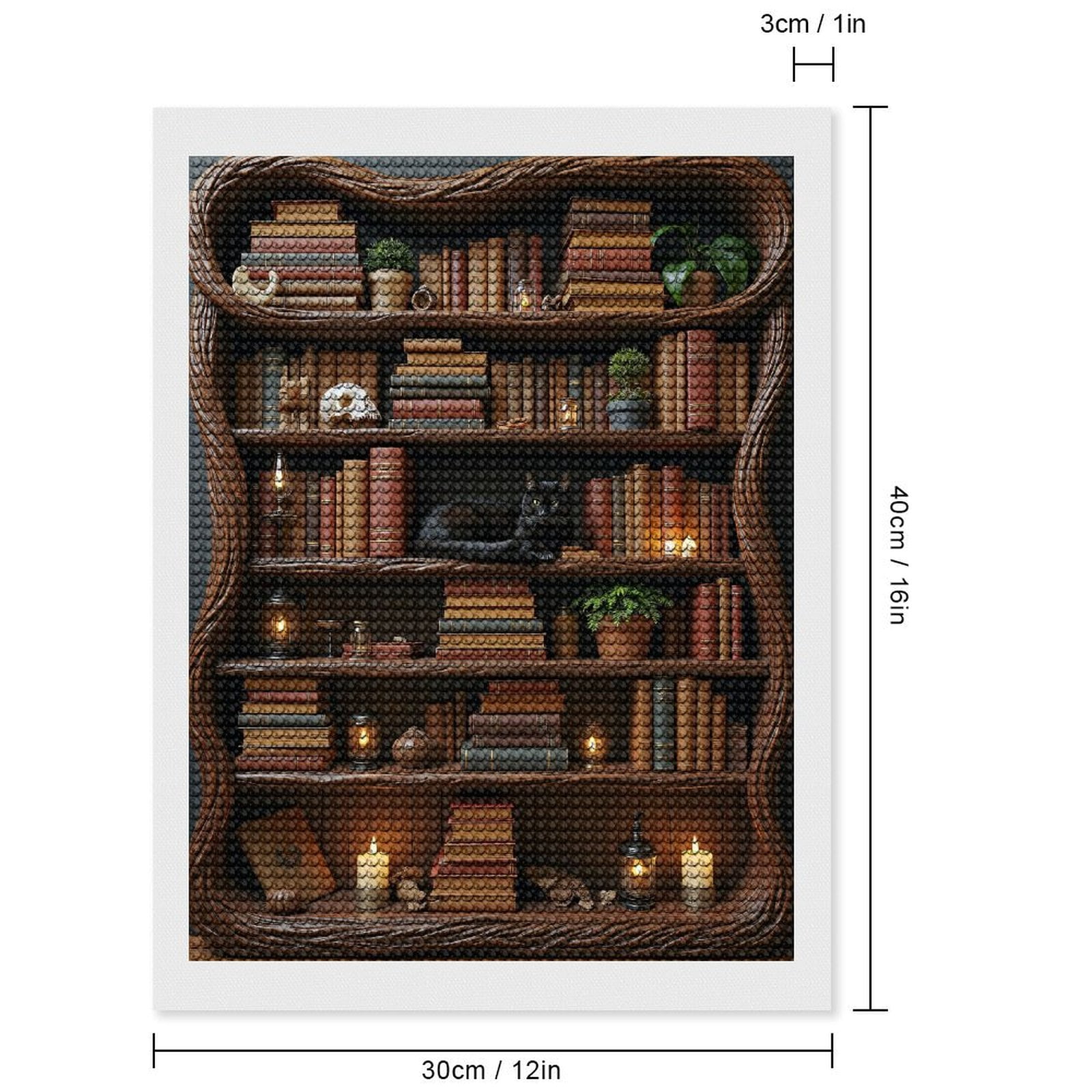 Diamond Art Kits for Adults, Bookshelf Black Cat Candles Skull 5D Diamond Painting Kits for Adults Beginners, DIY Full Drill Diamond Painting, Gem Art and Crafts 12x16