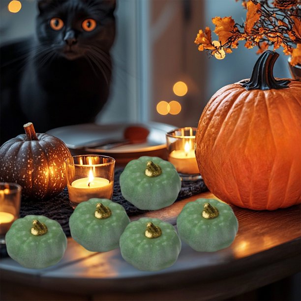 Adornos de Calabaza de Halloween con Ambiente Festivo, Decoración de Escena, Adornos de Calabaza Naranja, Negro, Blanco y Verde