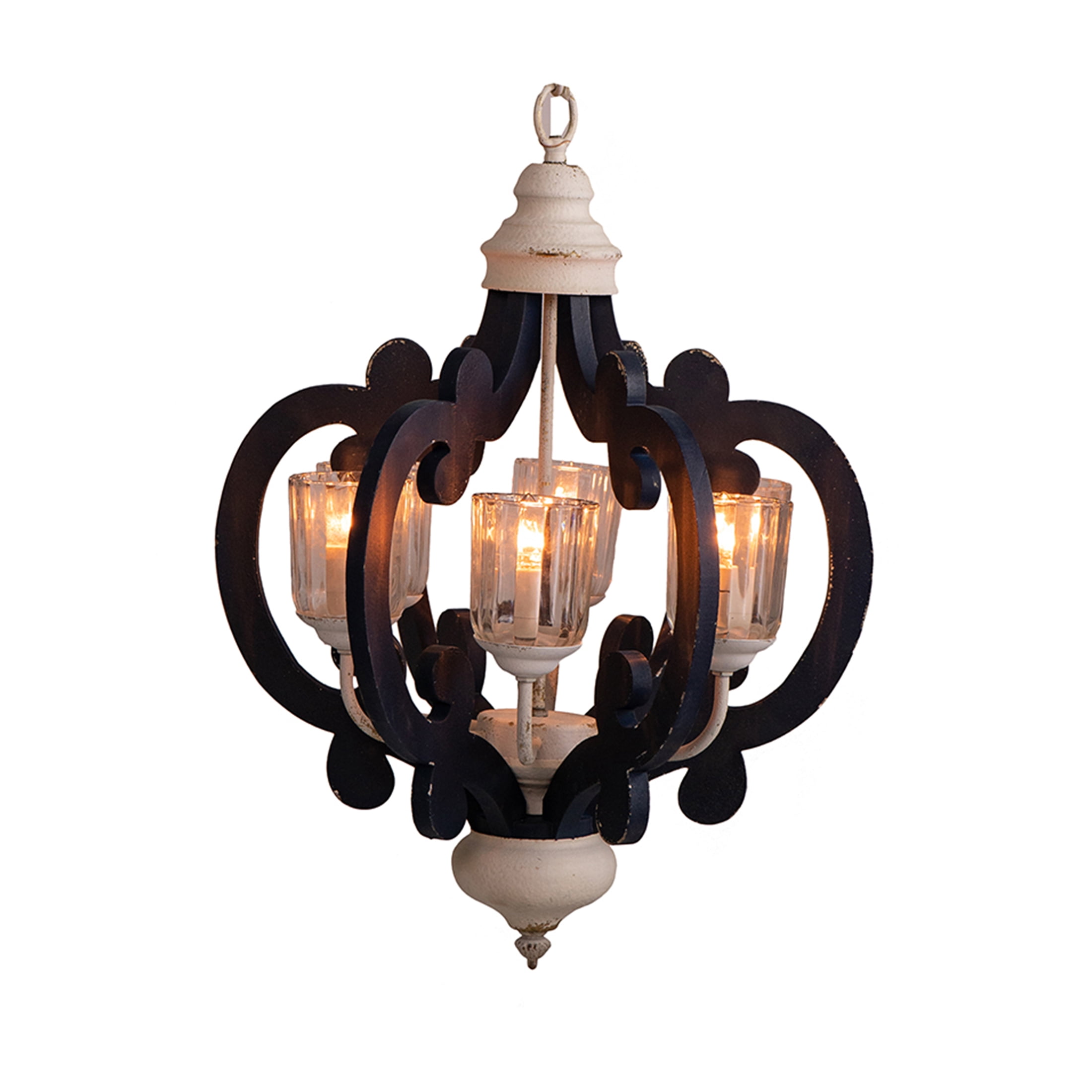 JERFIT 6-Light Farmhouse Chandelier Pendant Light Fixture, Cream Wood & MDF Hanging Lighting for Kitchen Island Dining Room, Hardwired, No Bulbs Included