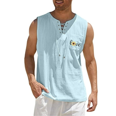 

Pianpianzi Mock Top Men Super Scrub Soft Long Sleeve Male Spring And Summer Tops Casual Sports Sleeveless Top Cotton Linen Vest Painting Fitness Muscle Tank Top