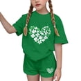 thumbnail image 2 of Girls St. Patrick's Day 2 Piece Outfits Short Sleeve Shamrock Graphic Round Neck T-Shirt and Shorts Sets Green 12-13Years, 2 of 6