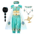 thumbnail image 1 of Vestido de princesa Jasmine para niña, disfraz de Aladdín, lámpara mágica, pantalones superiores de fantasía para fiesta de cumpleaños y Halloween Fivean unisex, 1 of 2