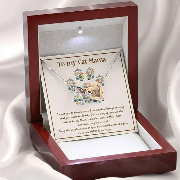 Personalized To My Cat Mama Necklace Gift, Cat Memorial Necklace, Loss of Cat Gift, Cat Loss Gift, Pet Sympathy Gift, Rainbow Bridge Cat, Two Hearts.