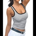thumbnail image 3 of Camiseta Sin Mangas de Verano para Mujer, con Cuello Cuadrado, Acanalada, Ajustada y Tirantes Finos, Color Gris L, 3 of 9