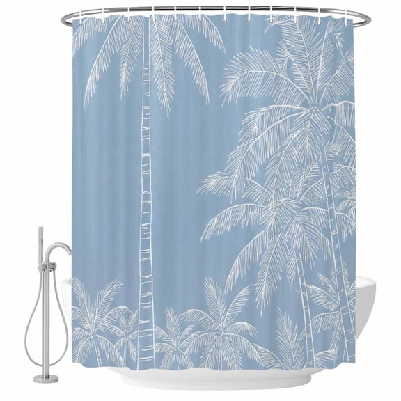72x78 Inch Shower Curtain Blue Palm Tree Bathroom Decor, Waterproof Fabric Bathtub Bath Curtains Decorative Summer Beach Coastal Tropical Botanical Extra Long Shower Curtain Set with Hooks