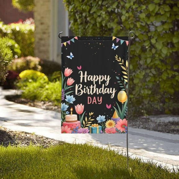 Happy Birthday Garden Flag Double Sided 12x18 Inch Floral Birthday Decorations For Outdoor Yard Lawn Patio Summer Spring Festive Yard Flag House Banner
