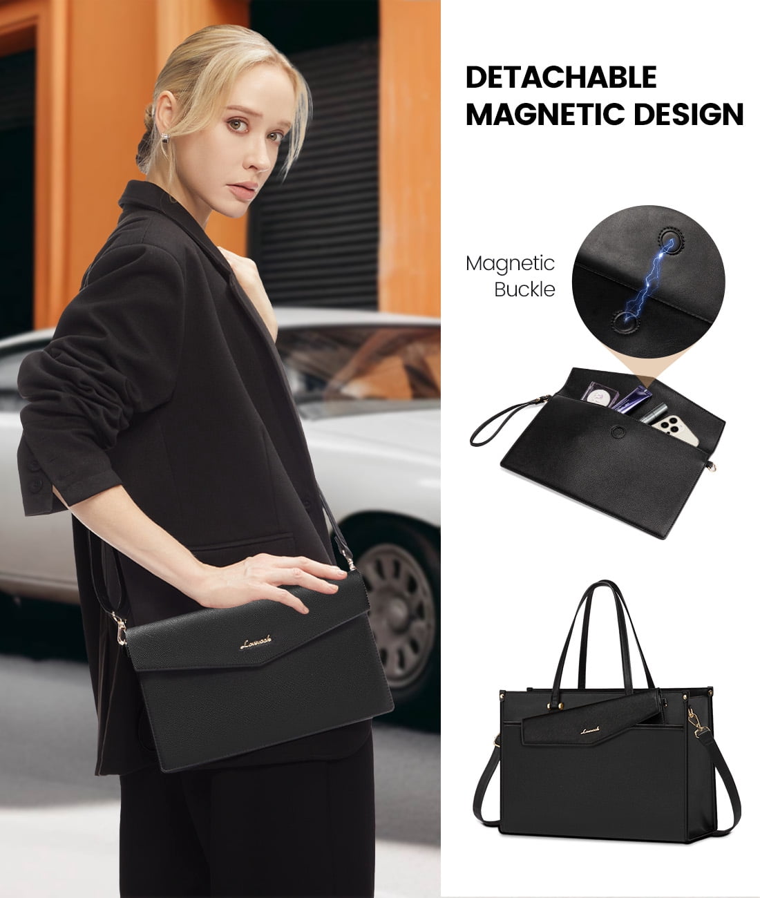 Lovevook Laptop Tote Bag for Women,PU Leather Teacher Nurse Office Ladies Work Bag,Classy Anti-Thief Women Handbags Shoulder Bags-Large