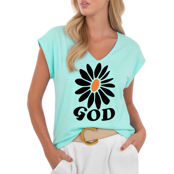 Cozymy Women's Minimalist Daisy God V-Neck Sleeveless T-Shirt Casual Everyday Tank Top