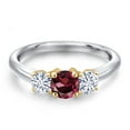 thumbnail image 3 of Gem Stone King 925 Silver and 10K Yellow Gold Red Rhodolite Garnet and White Moissanite Engagement Ring for Women | 1.06 Cttw | Round 5MM | Gemstone January Birthstone | Size 7, 3 of 7