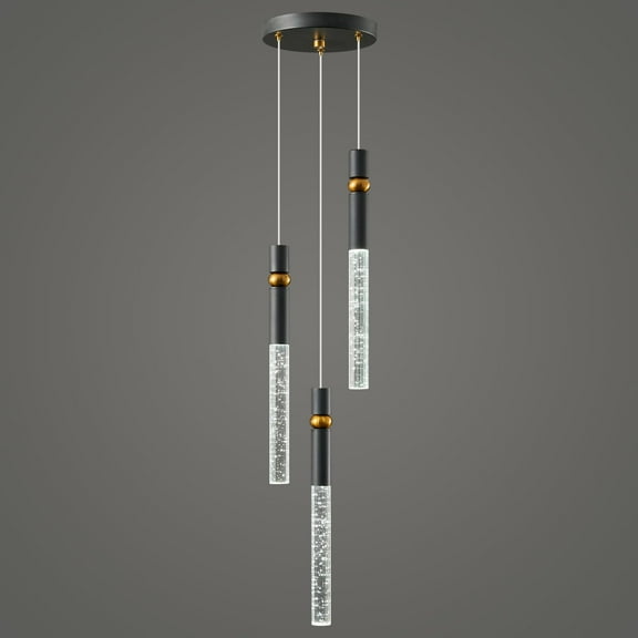 ZHLWIN Kitchen Light Fixtures Ceiling Dimmable LED Modern Black Mini Pendant Light with Bubble Crystal Pendant Lighting for Kitchen Island Bedroom Dining Room, 3-Light