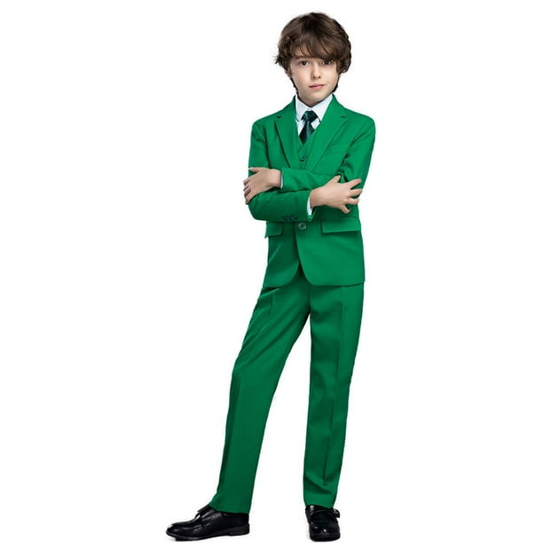 Wehilion Boys Suits 5 Piece Set Slim Colorful Formal Fit Green Kids