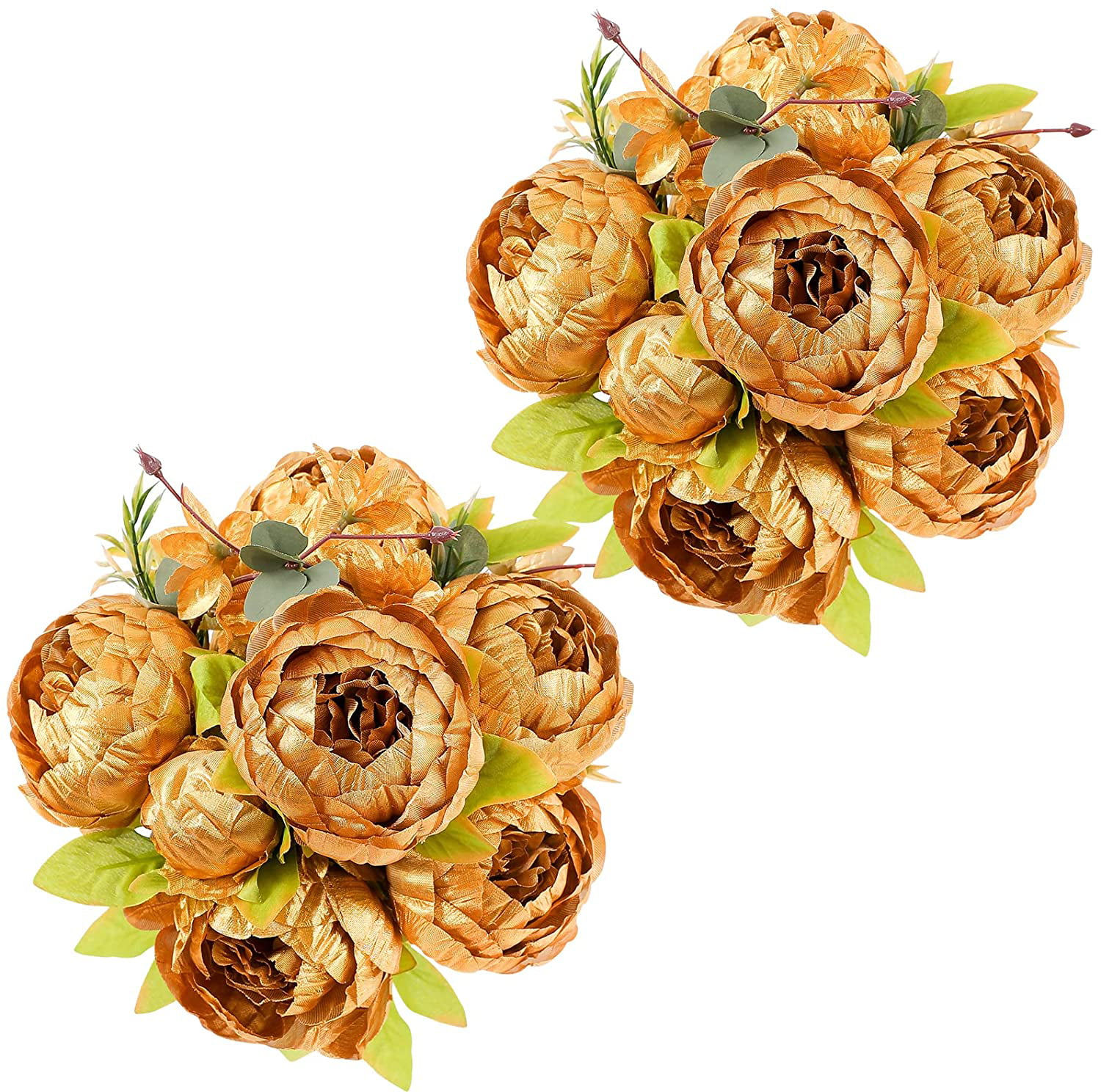 Nubry 2pcs Artificial Peony Silk Flowers Bouquet for Wedding Home Garden Decoration Yellow