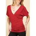 thumbnail image 3 of Made by Johnny Women's V Neck Short Sleeve Wrap Front Drape Dolman Top XXXL RED, 3 of 6