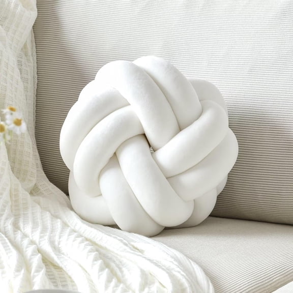Knot Pillow Ball, Soft Home Decorative Throw Pillows Cushion, Round Changeability Knotted Pillows, Modern Handmade Cushions for Bedroom, Sofa, Couch (8 Inch, White)
