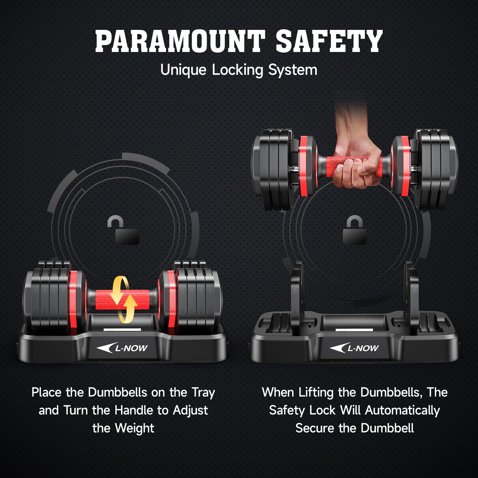 LNOW 25lbs (1 Pair) Quick Select Adjustable Dumbbells for Homm 5 in 1 Free Weights 5/10/15/20/25lb/50lb Dumbbell with Anti-Slip HanSuitable for Home Gym Exercise Equipment