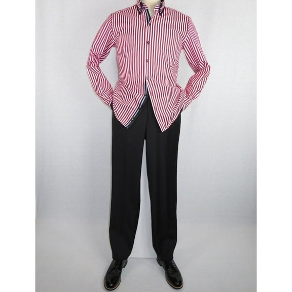 Men Makrom Shirt Cotton Blend wrinkle less Double collar Stripe 6493 red white