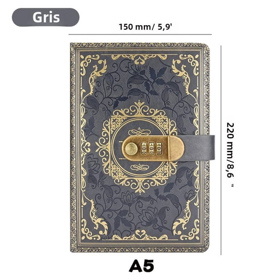 A5 Password Lock Diary, Retro Digital Lock Notebook for Men Women, PU Leather Journal with 100 Pages, Private Notebook