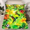 thumbnail image 2 of Castle Fairy Boys Girls Floral Hummingbird Queen Sheet Sets,Tropical Flower Leaves Bed Set, 2 of 7