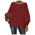 thumbnail image 1 of Women's Oversized Loose Off Shoulder Batwing Sleeve Hollow Knitted Pullover Sweater, Red, Large, 1 of 5