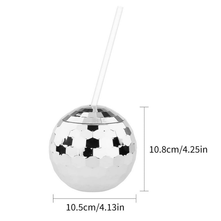 Fun Express 6 Pieces Disco Ball-Shaped Cups with Straws, Holds 20 oz, BPA  Free Plastic, Birthday Party Supplies, Silver