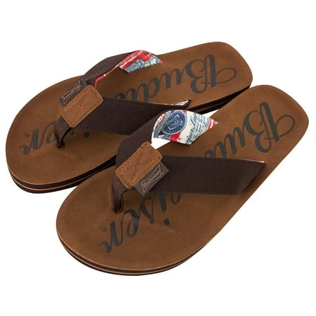 

Budweiser Script Logo Men s Flip Flop Brown Sandals-Large