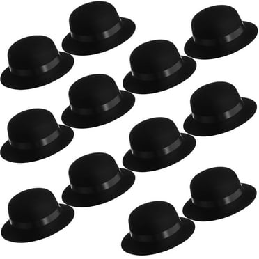 Classic Black Bowler Hats Set for 1920s Themed Parties, Bulk Pack of 12 Plastic Derby Hats for Adults and Kids, Perfect for Masquerades and Celebrations
