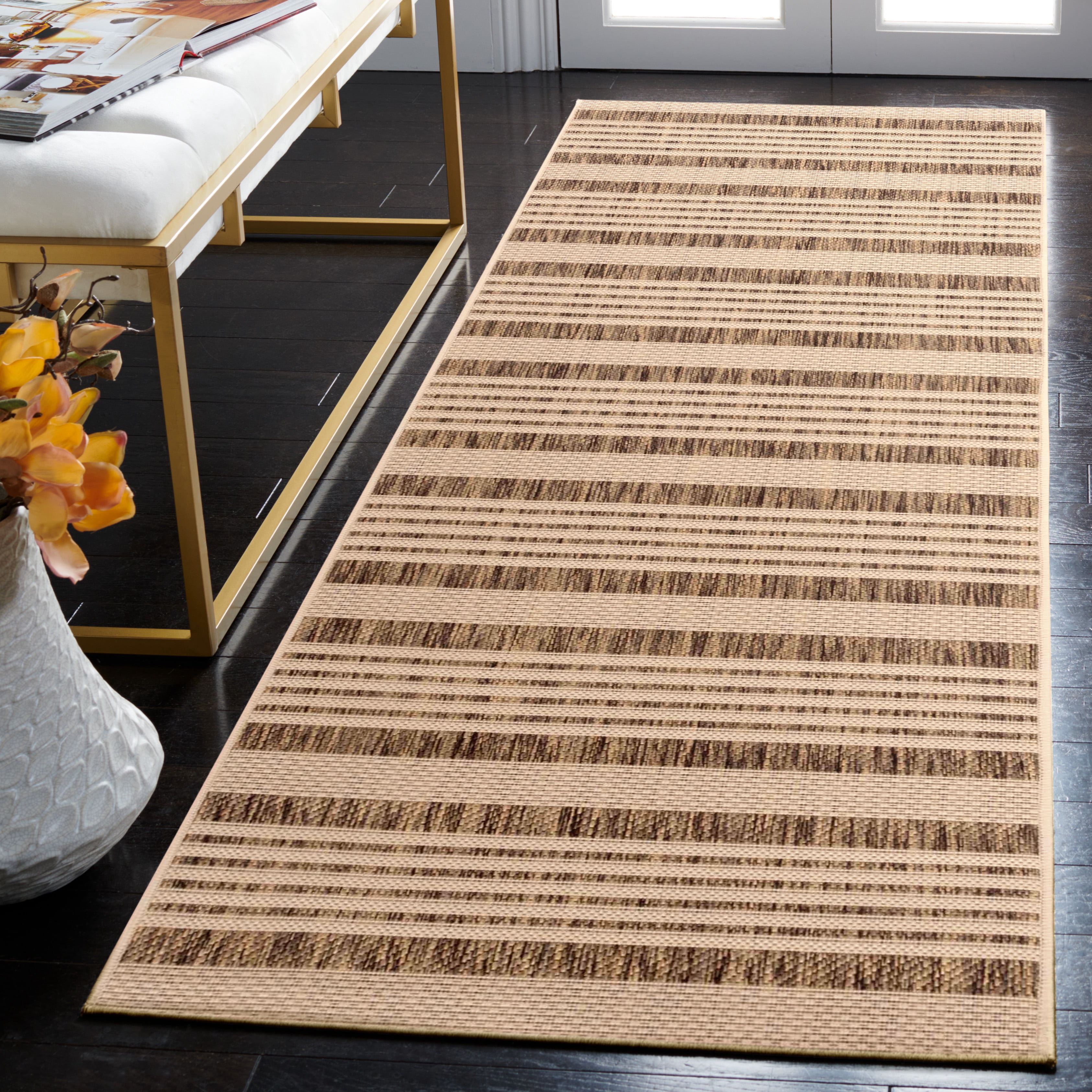 Safavieh Courtyard Caroline Striped Indoor/Outdoor Runner Rug, Brown/Bone, 2'3" x 5'