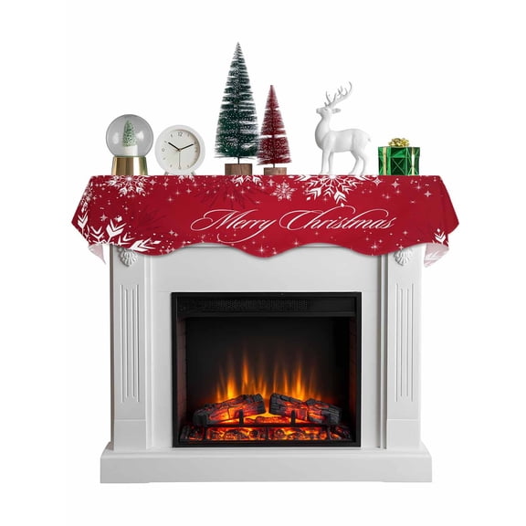 Red Christmas Mantel Scarf Fireplace Decorations for Living Room, White Snowflake Xmas Star Winter Vintage Fireplace Mantel Scarf Cover Runner for Halloween/Thanksgiving/Christmas Decor 60"x17"