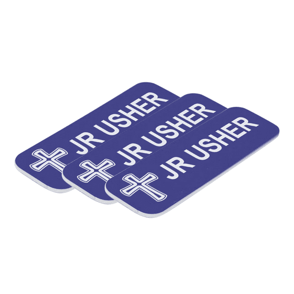 Jr Usher 1 x 3" Name Tag/Badge, Blue, Cross Design (3 Pack)